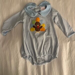 Stitchy Fish Striped Baby Bodysuit with Turkey Design